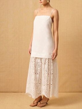 MØN RENN White Eyelet Layered Maxi Dress Size S